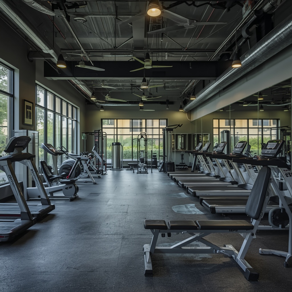 Modern fitness gym interior with professional workout equipment and motivational atmosphere